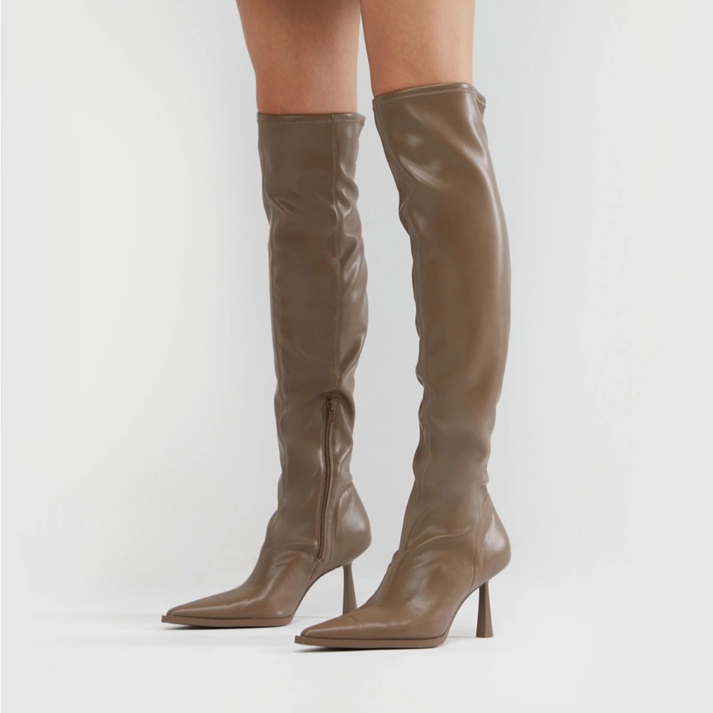 OAK + FORT Oak Pointed Knee High Boots - Size 8 - Dark Taupe